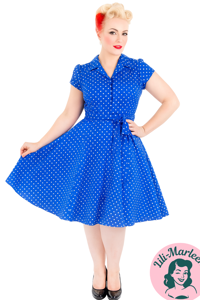 Miss Daisy – Blå Polka Dot Skjortekjole